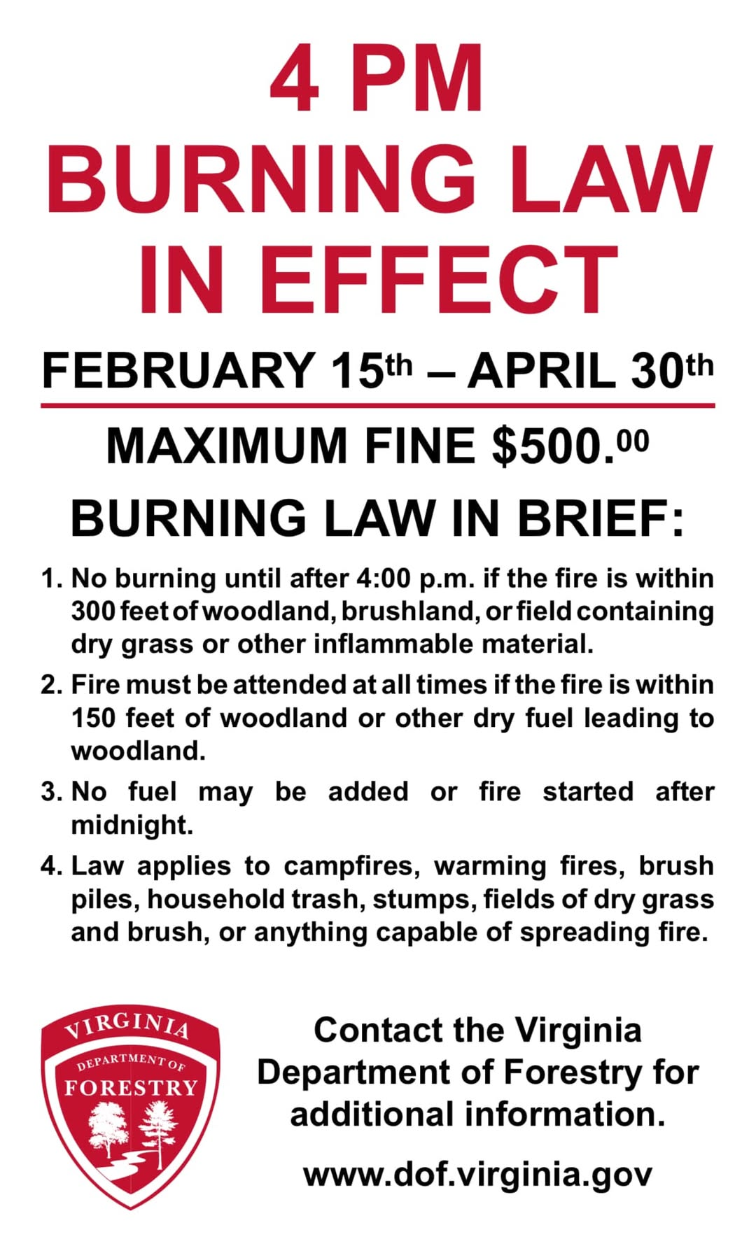 Burn Law Advisory for Spring Fire Season 2025